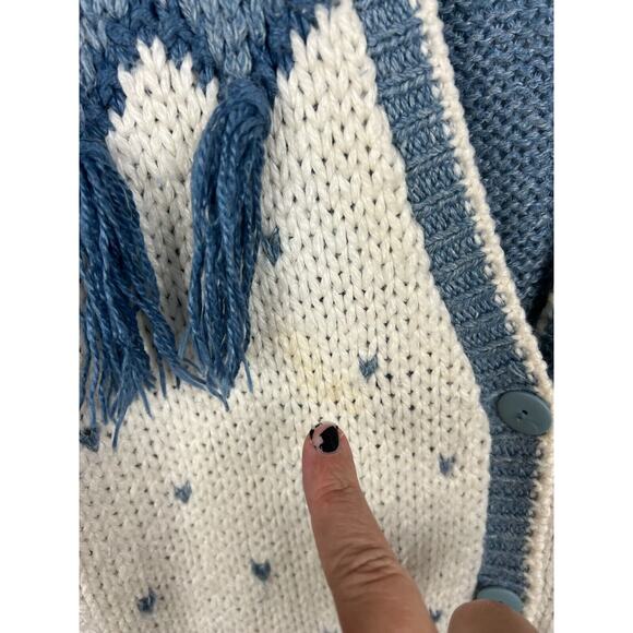 Vintage 80s Cabin Creek Boho Western Grannycore Blue White Cardigan Medium - Picture 6 of 9
